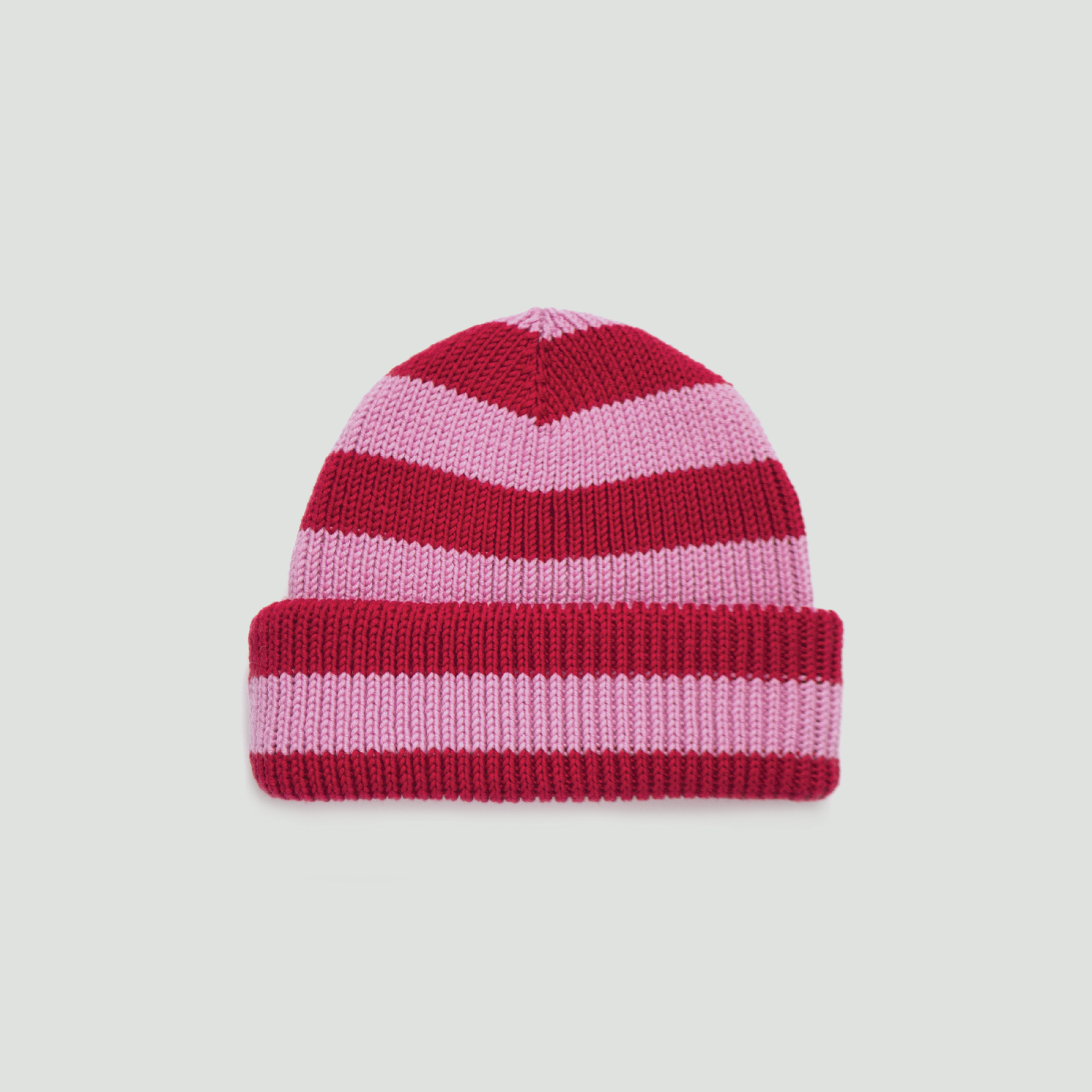 czerwono-różowy Czapki wełniane merino chunky w paski